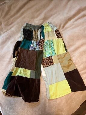Patchwork Pants in Green, Brown